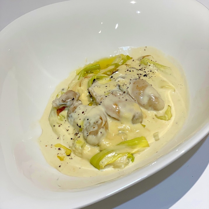 我が家の定番!牡蠣とネギのクリーム煮